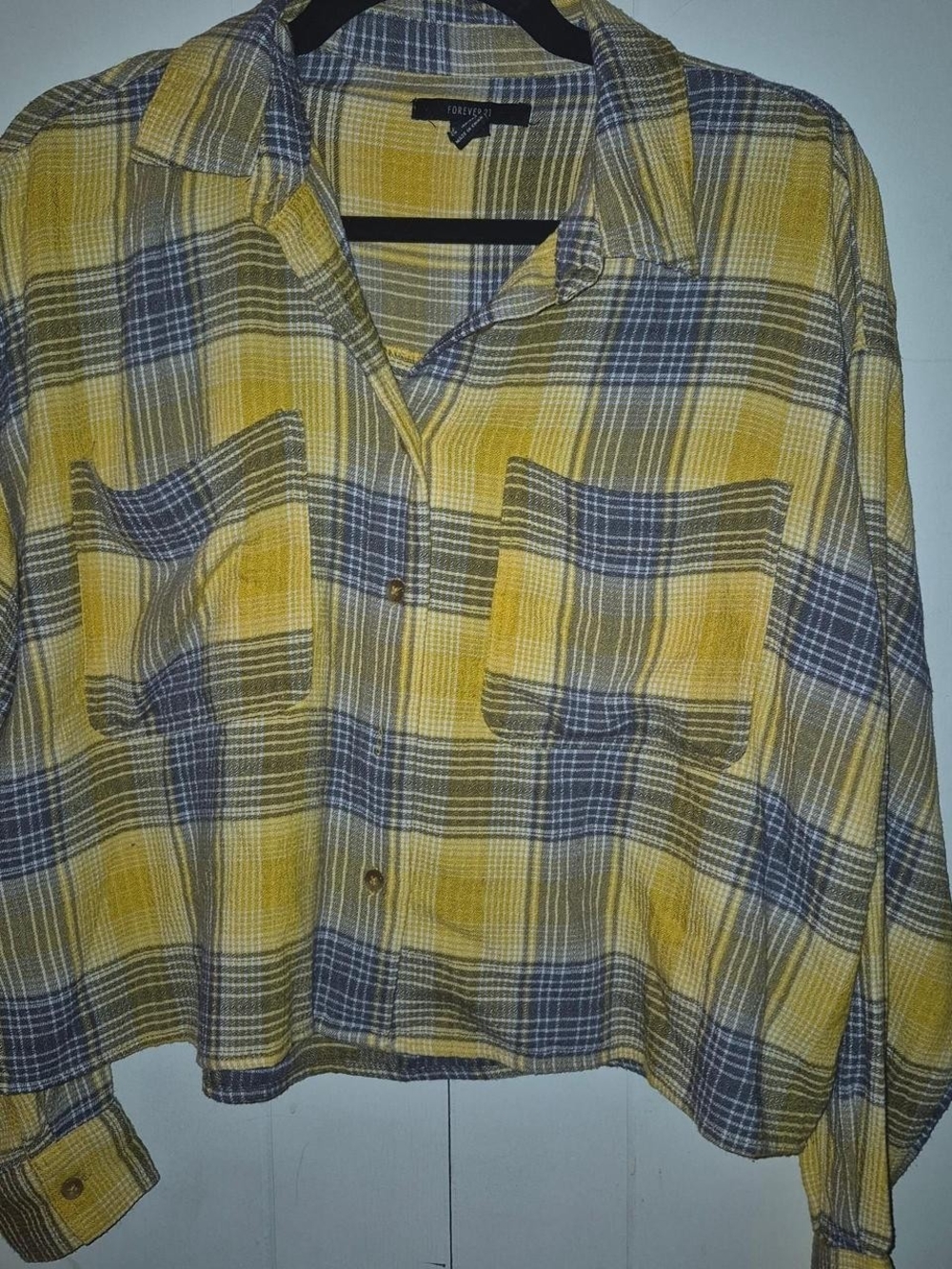 Lightweight Plaid Button-Front Ladies Shirt - Yellow & Gray